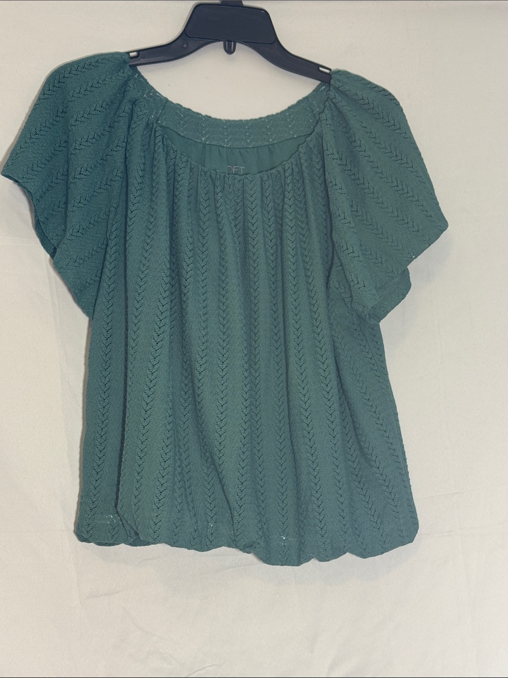 LOFT Teal Green Lace-Pattern Short Sleeve Blouse